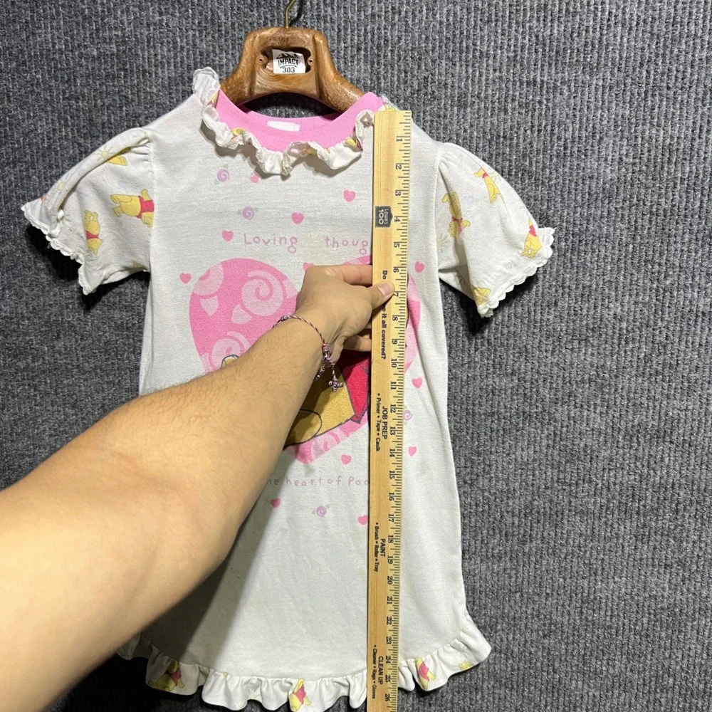 Vintage Disney Winnie the Pooh Nightgown Kids 6X White Pink Ruffle 90s Sleepwear